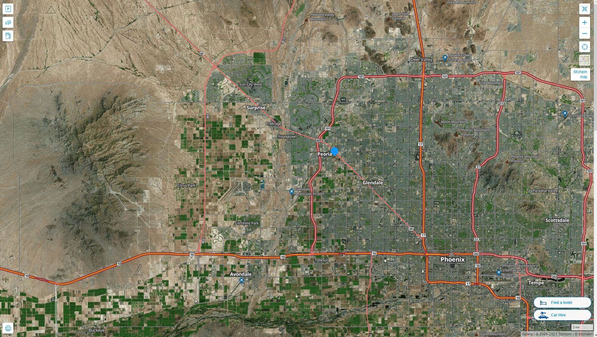Peoria Arizona Highway and Road Map with Satellite View